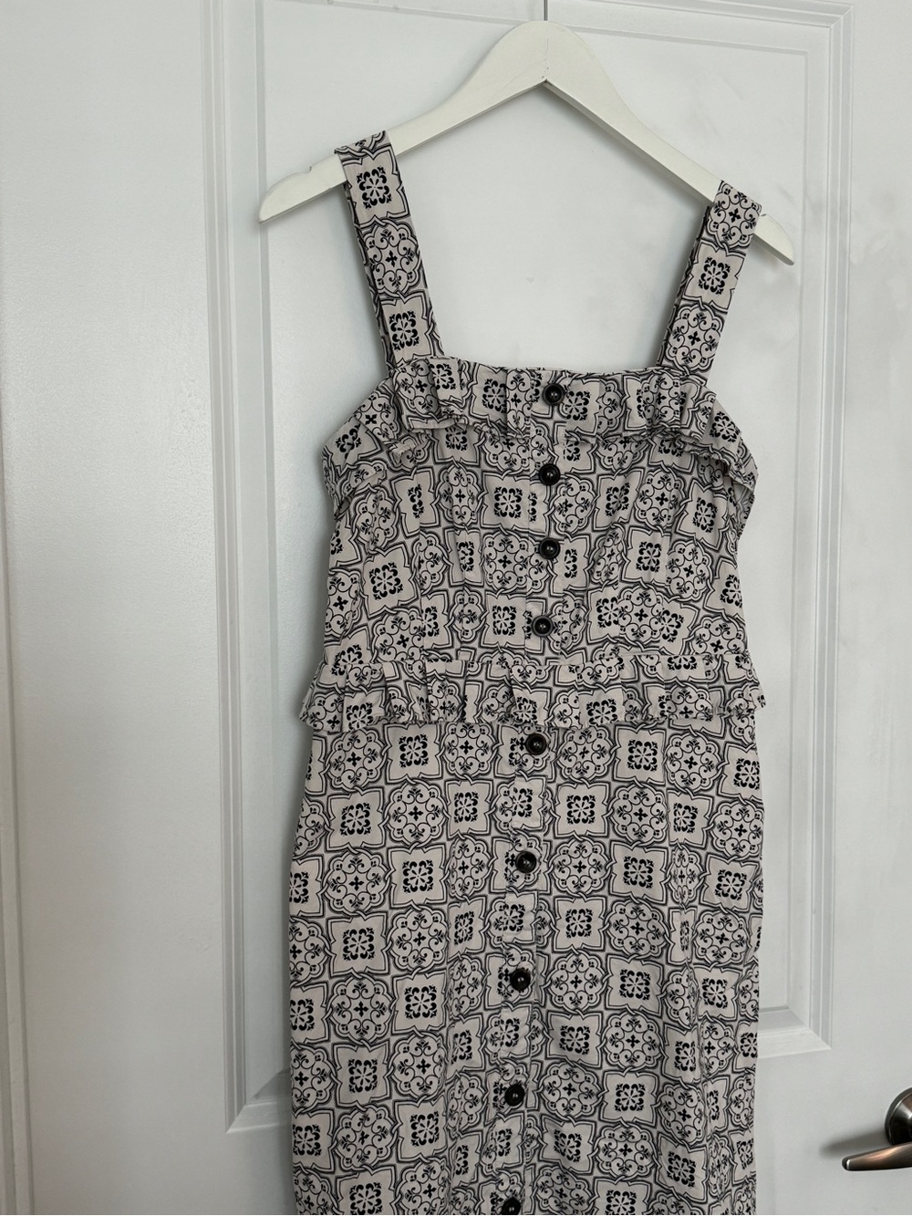 Ann Taylor Navy and Cream Patterned Midi Dress